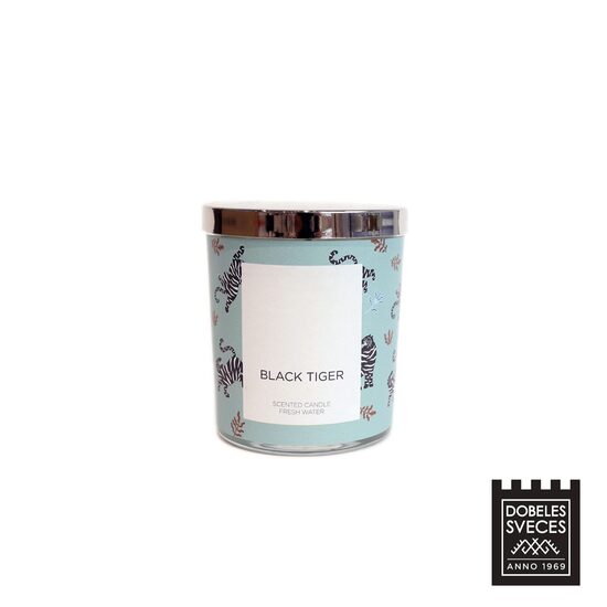 100 % rapša vaska svece “MELNAIS TĪĢERIS II” ar svaigu "Fresh water" aromātu